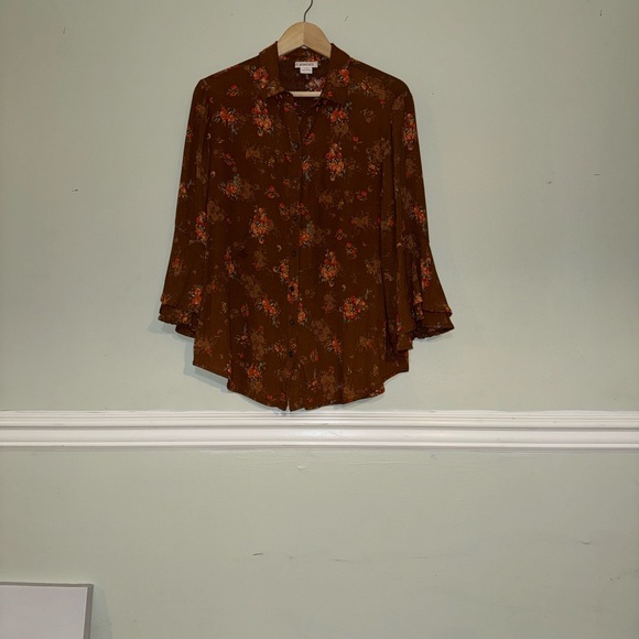 ARIAT Chic Floral Brown Blouse Size Large Floral - Picture 7 of 8